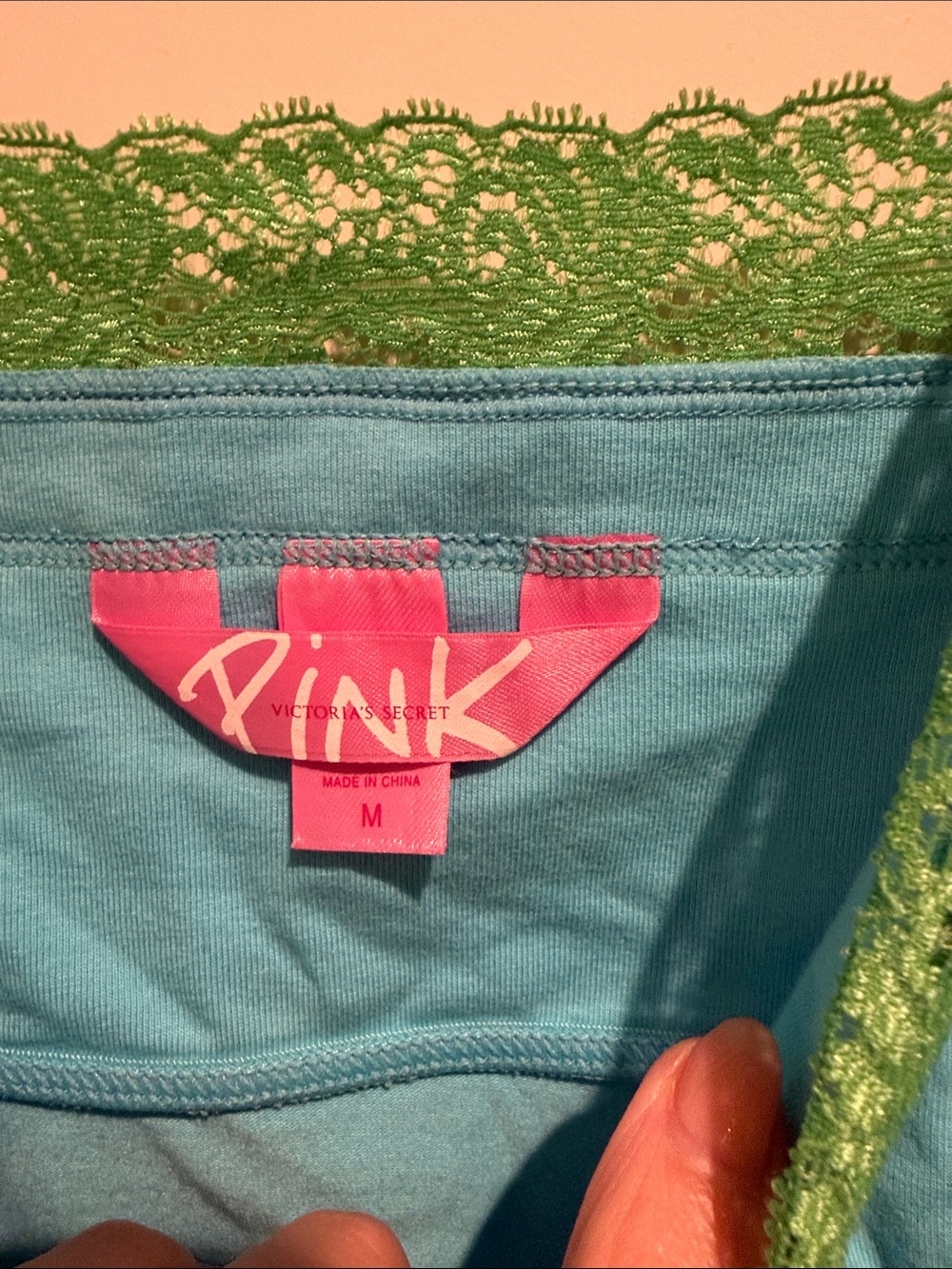 Pink Victoria secret blue and green lace cami tank size medium - Picture 2 of 4